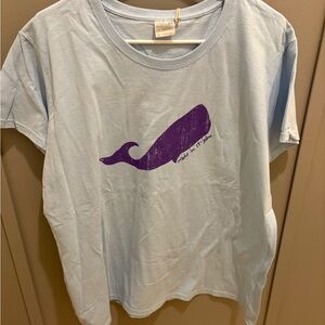 St. John Light Blue Tee with Purple Whale Graphic